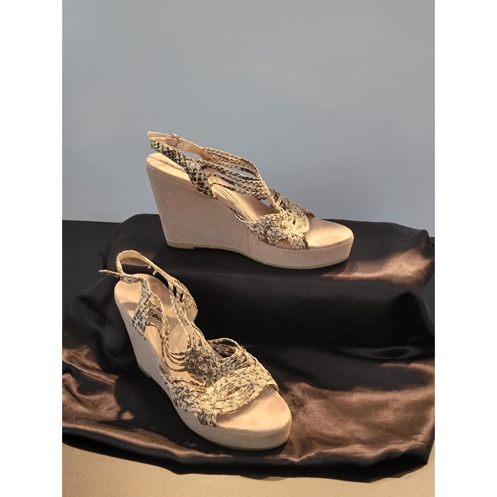IMPO Wizzy Snakeskin Print Wedge Sandals Tan Multi Strap Platform Heels 8.5M
